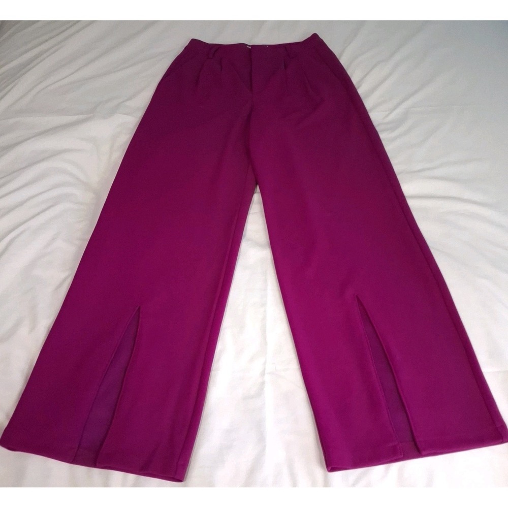 Happily Gray Pants Juniors Size 1 Pink Magenta Wide Leg Trouser Pleated‎ Slit